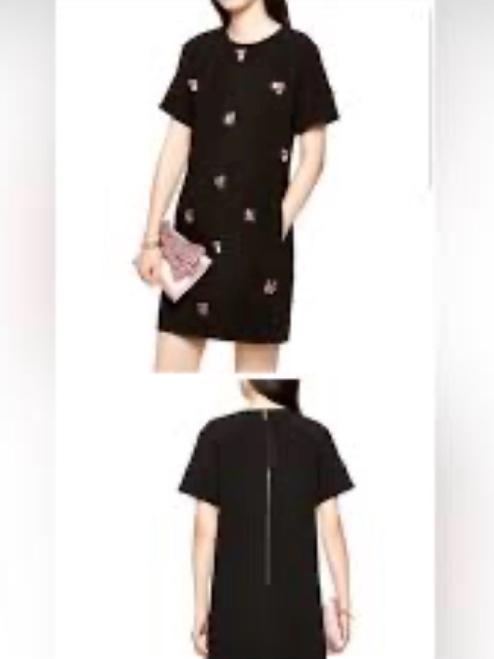 kate spade Black Short-Sleeve Shift Dress with Subtle Embellishments